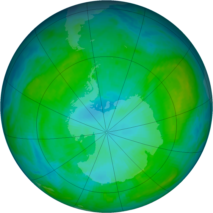 Antarctic ozone map for 22 January 1985